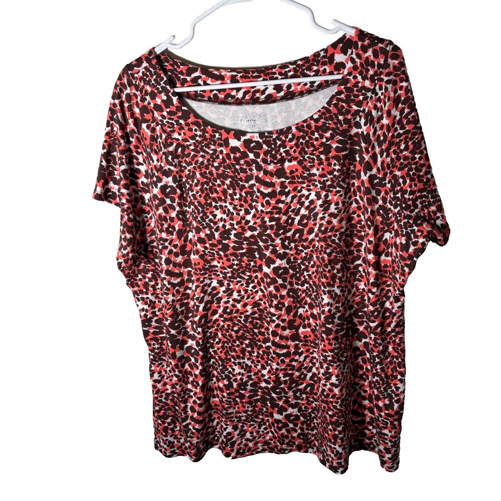Kim Rogers T-Shirt Women's 2X Round Neck Cheetah Short Sleeve Cotton Shirt
